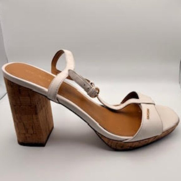 Coach White Leather Cork Block Heel Sandals 11B - Picture 5 of 16